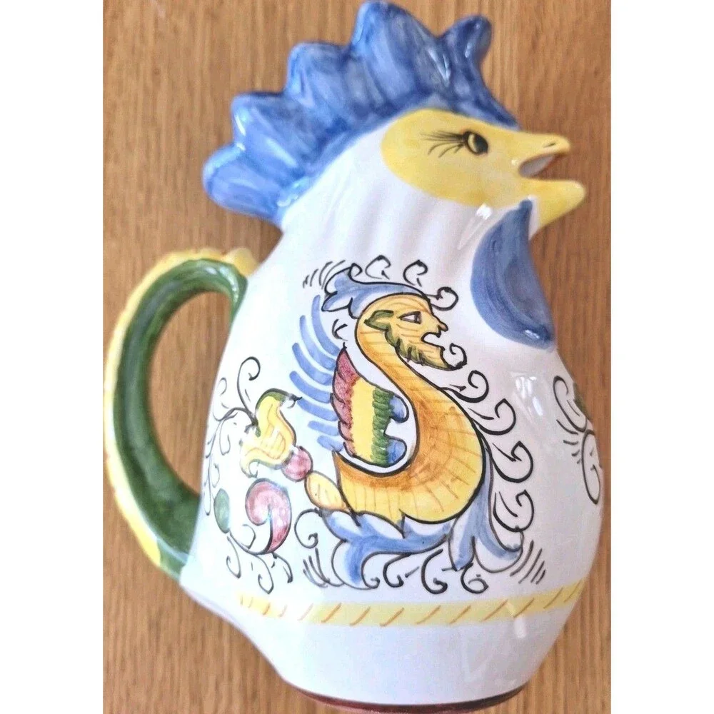 Vtg WILLIAMS SONOMA Ceramic Rooster Pitcher Made n Italy Hand Painted 8ish